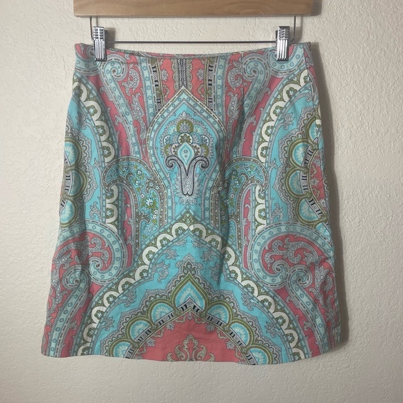 Trina Turk Skirt Womens 4 Multicolor Aline Paisley Cotton Bold Pattern - Picture 3 of 6